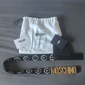 Moschino Black and Gold Belt with Signature Logo